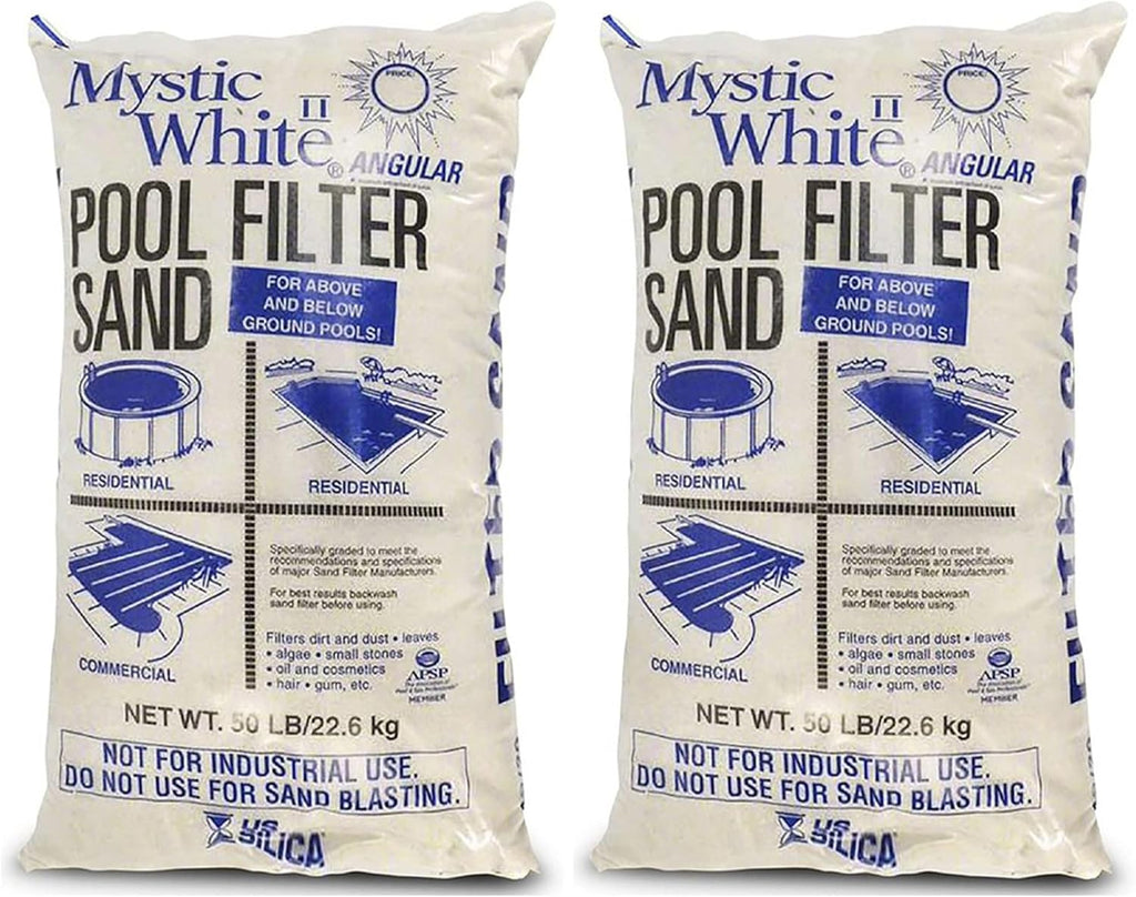 50 Pound Mystic White II Non-Corroding Non-Staining Premium Swimming Pool Filter Sand Refill for Even Flow Rate, White (2 Pack)