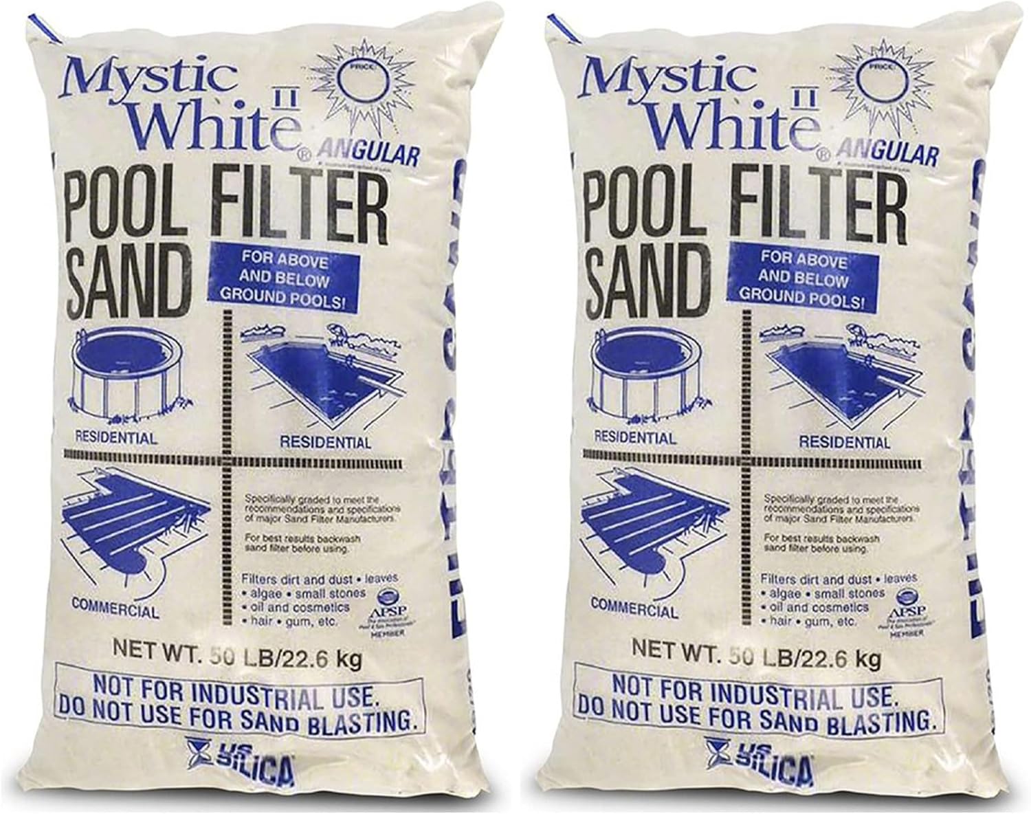 50 Pound Mystic White II Non-Corroding Non-Staining Premium Swimming Pool Filter Sand Refill for Even Flow Rate, White (2 Pack)