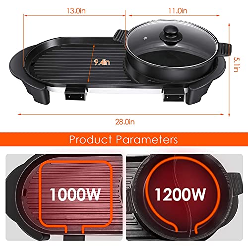 BOEASTER Electric Hot Pot with Grill, Removable Non-Stick, Adjustable Temperature N97558