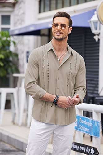 COOFANDY Men's Cuban Guayabera Shirt Long Sleeve Linen G5022