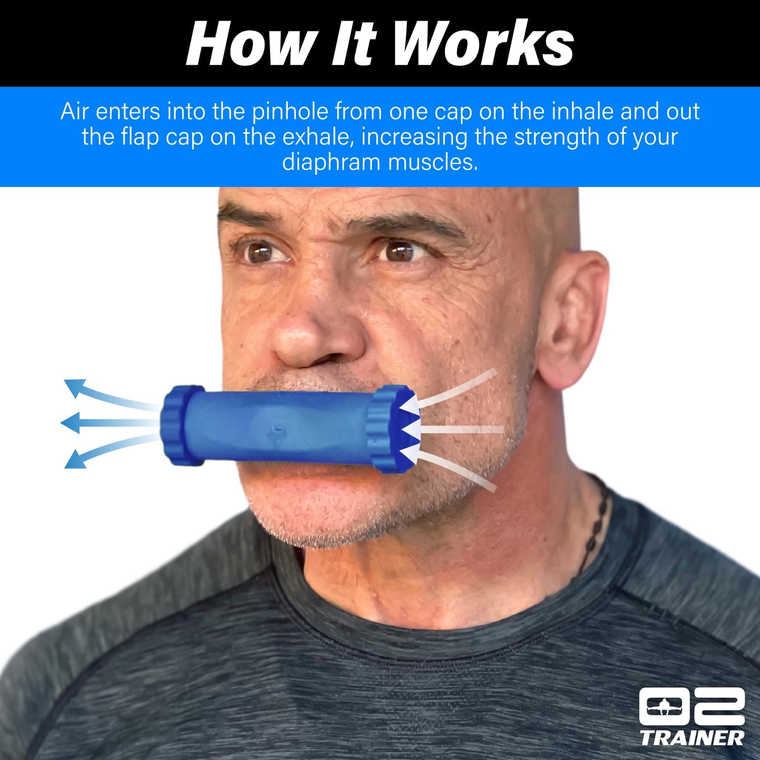 Bas Rutten O2 Inspiratory Muscle Training Device for Diaphragmatic Breathing, Portable, Blue Y16261
