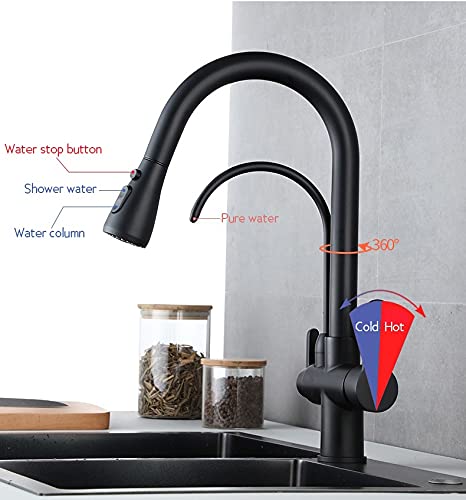 LUNEZY Kitchen Sink Mixer Tap Deck Mounted Black Pull Out Faucet H266148