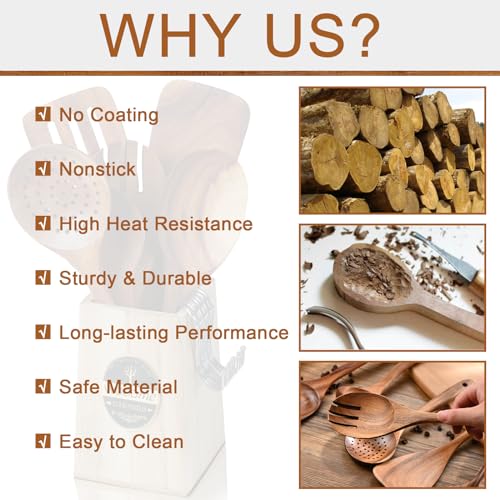 Natural Teak Wooden Spoons and Spatulas for Cooking X5653