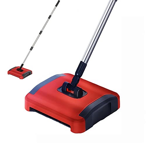 YADMISU Carpet Sweeper Manual Non Electric Triple Brush Lightweight Hand Push Carpet Cleaner Cleaning Sweeper Tool Automatic Cordless Vacuum Cleaner for Carpeted
