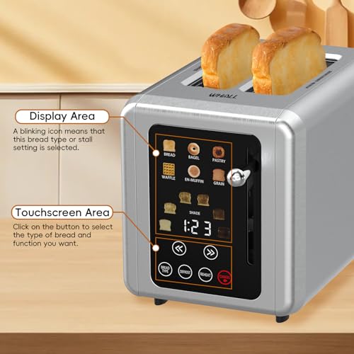 WHALL Touch Screen Toaster 2 Slice, Stainless Steel, Digital Timer J718799
