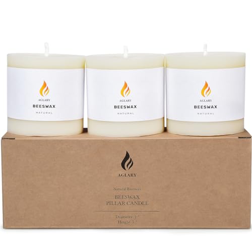 AGLARY Beeswax Pillar Candle, Made of Pure Natural Beeswax, with Ultra Long Burning Time and Low Allergenicity