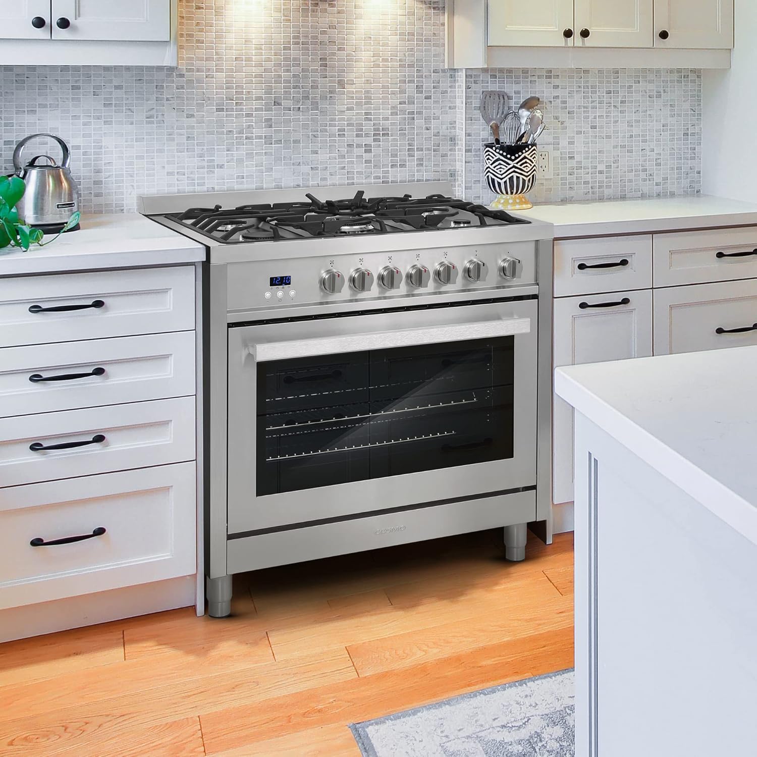 Cosmo COS-965AGFC 36 in. Gas Range with 5 Burner Cooktop, Stainless Steel D6909