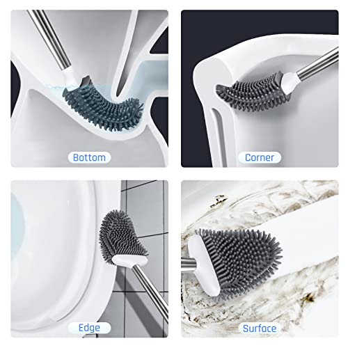 Sellemer Toilet Brush and Holder Set with Silicone Bristles, Compact Bathroom Design X1860