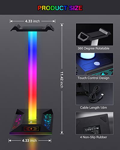 RGB Gaming Headset Stand with 2 USB Charger for PC Desk S9362