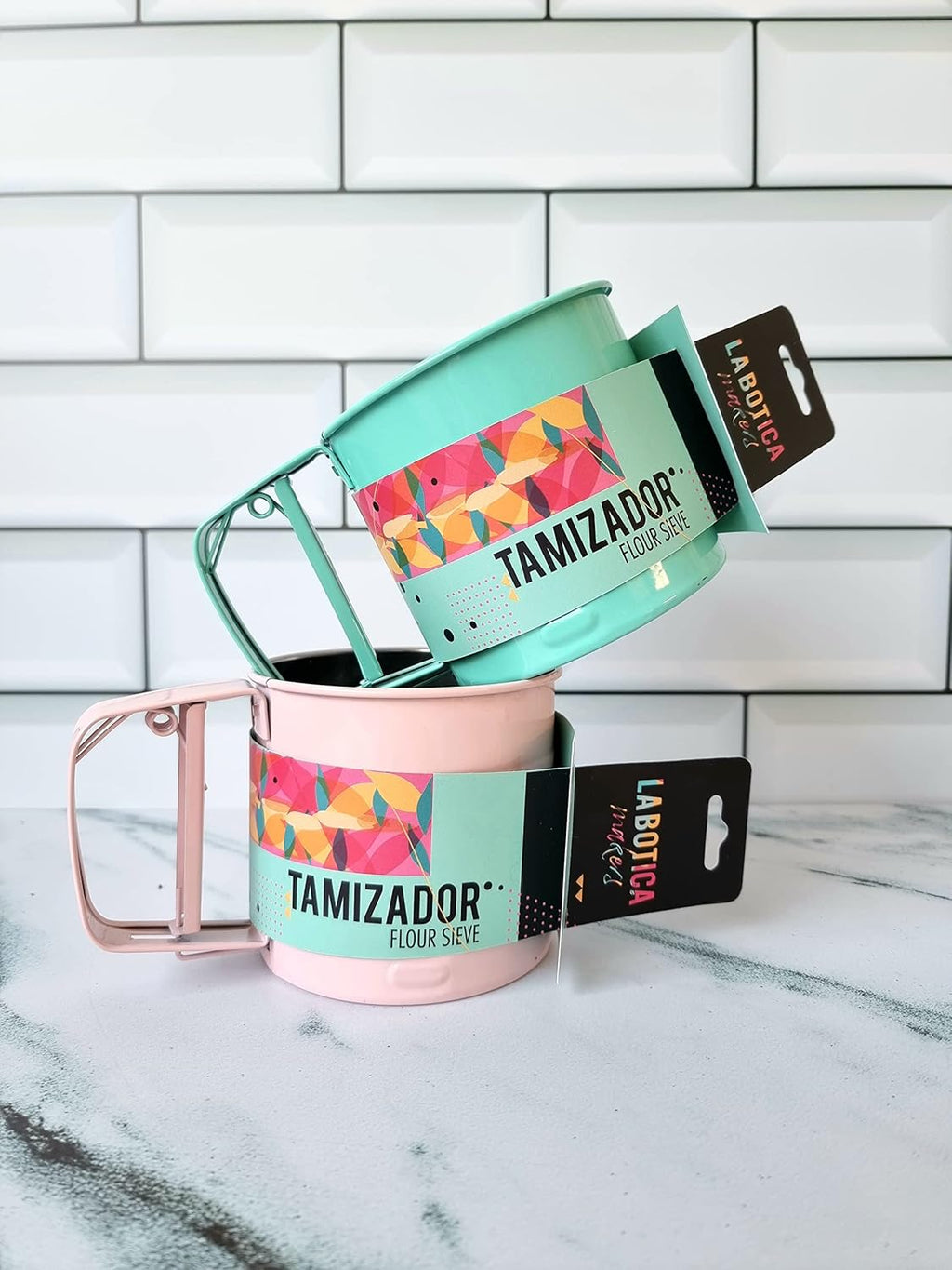 Stainless Steel Double Layer Hand-held Flour Sifter, Pink C1220