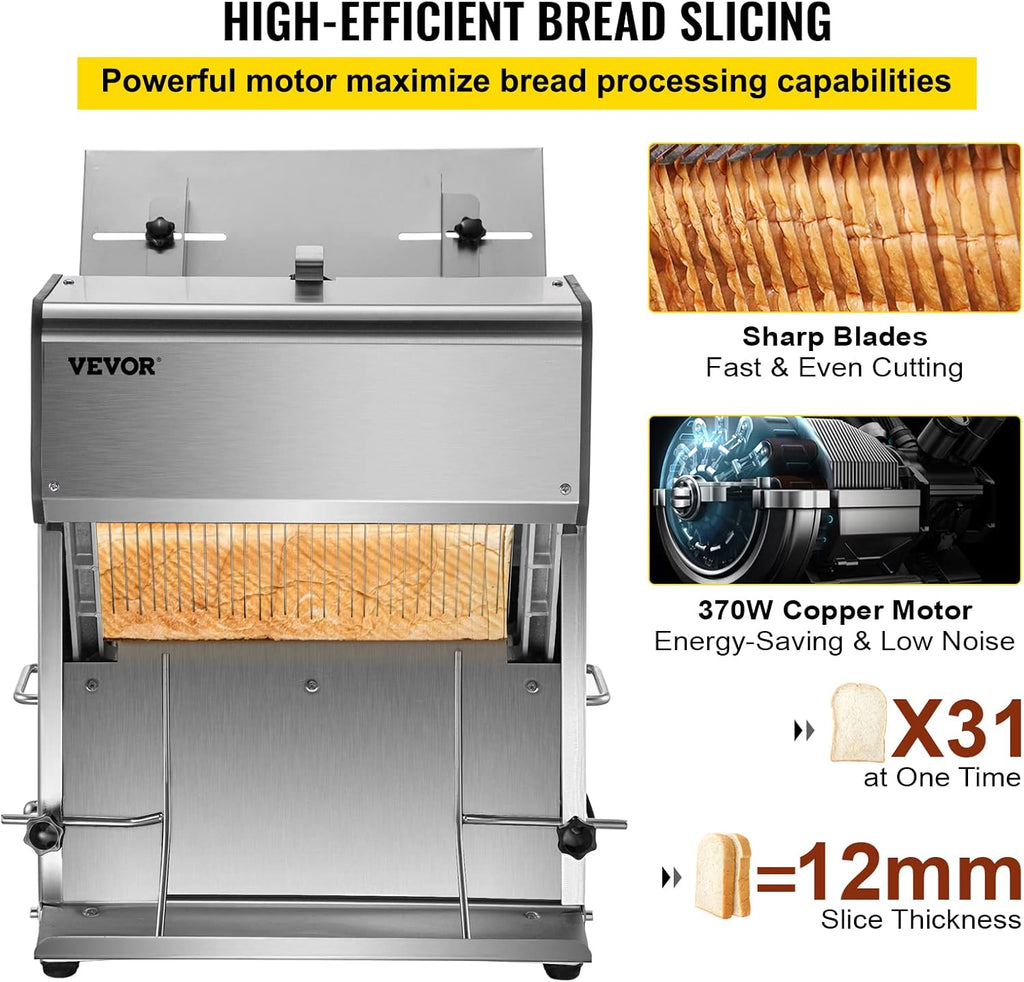 VEVOR Commercial Toast Bread Slicer 12mm Electric Bread Cutting Machine 110V H217