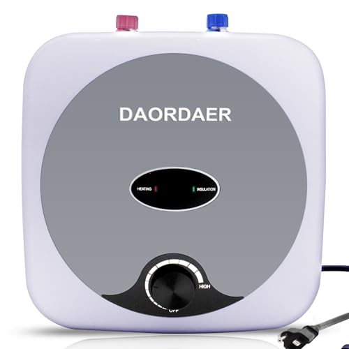 DAORDAER 110/120v 1.5kw Mini Tank Electric Water Heater 2.5 Gallon Compact Under Sink Water Heater Knob Temperature Adjustment Instant Hot Water Heater For Home Kitchen