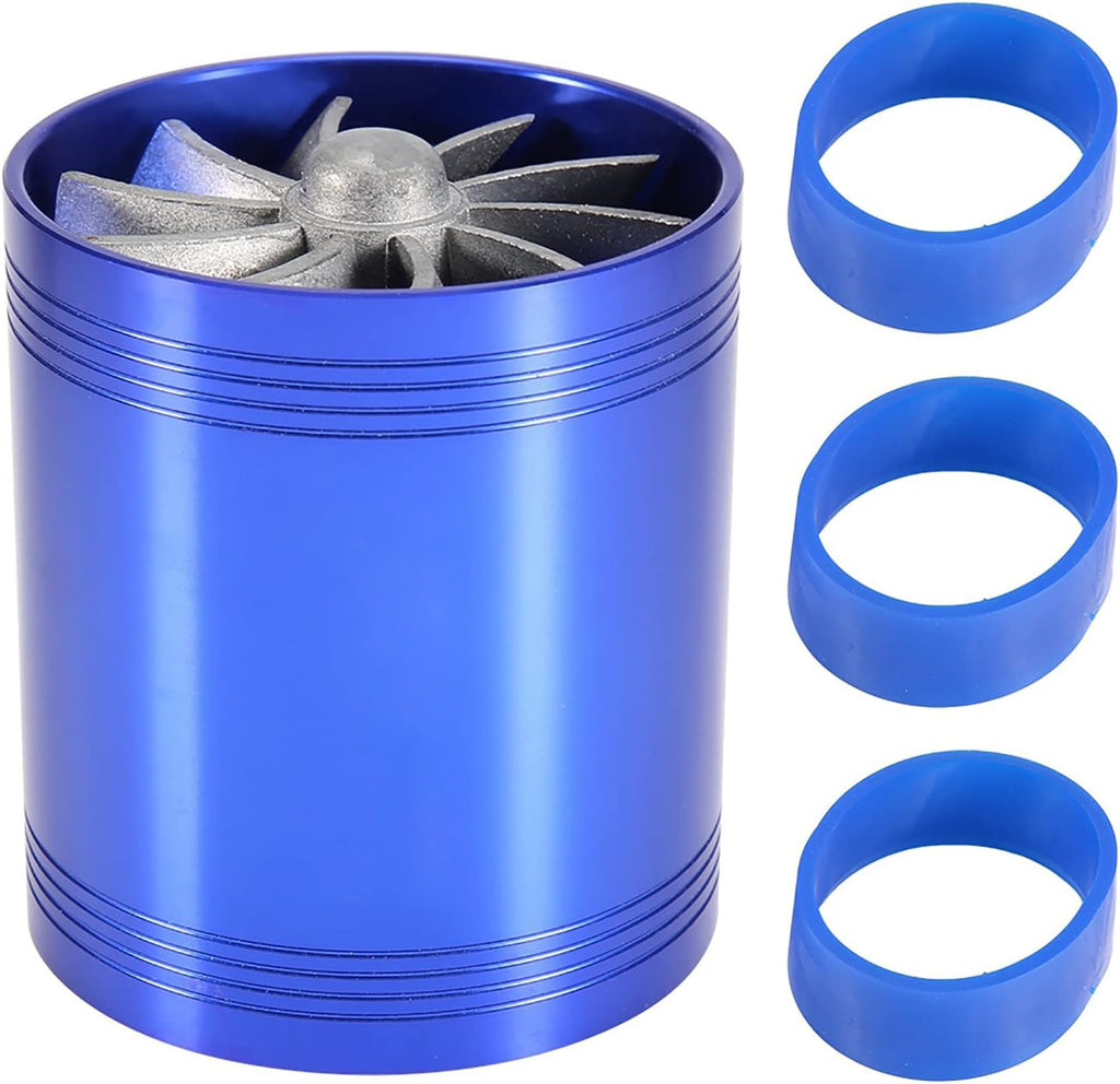 Air Intake Twin Fan Turbines Car Air Intake Turbocharger Twin Fan Turbine Super Gas Fuel Saver Turbo(Blue)