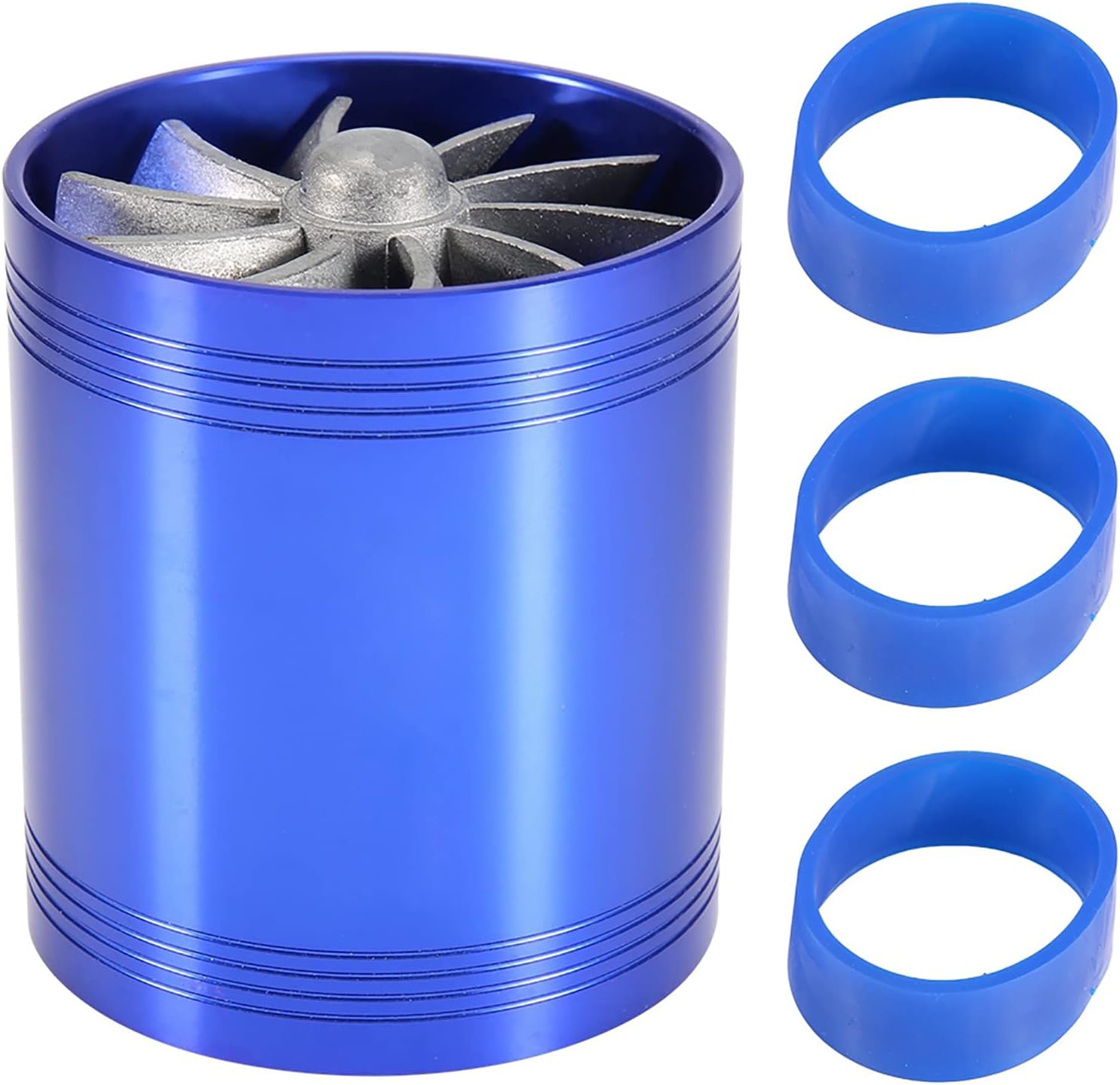 Air Intake Twin Fan Turbines Car Air Intake Turbocharger Twin Fan Turbine Super Gas Fuel Saver Turbo(Blue)
