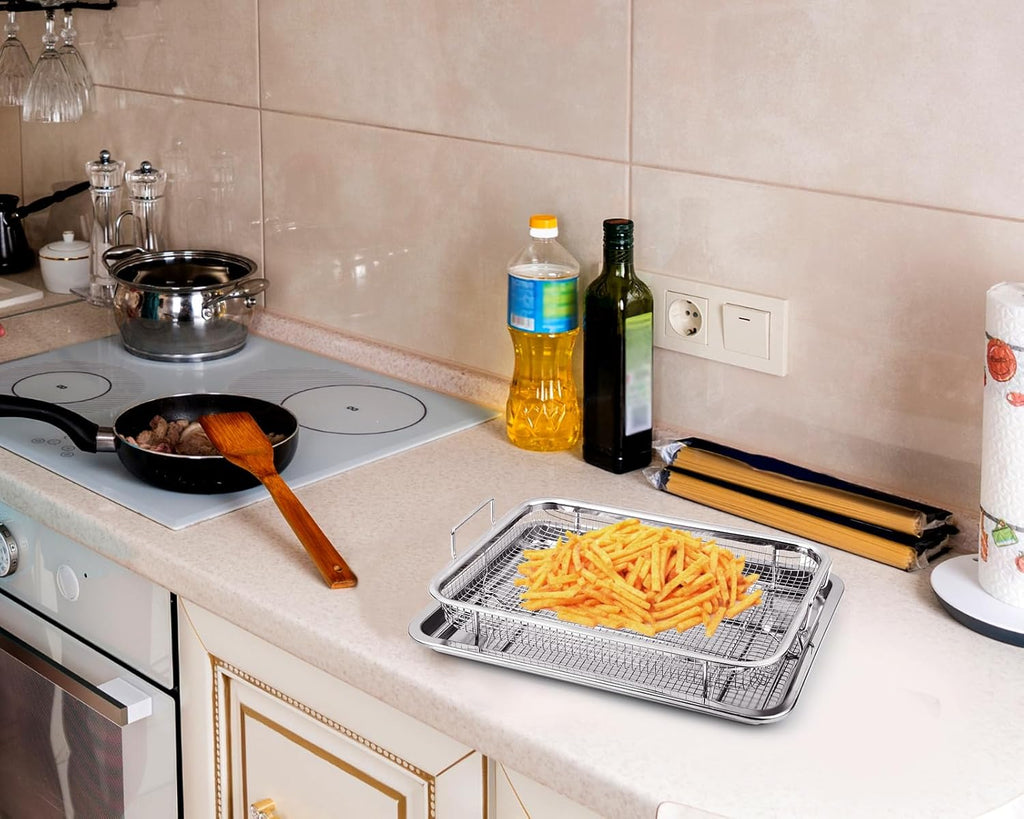 Stainless Steel Air Fryer Basket and Tray Set 13 x 10 Inches C126958