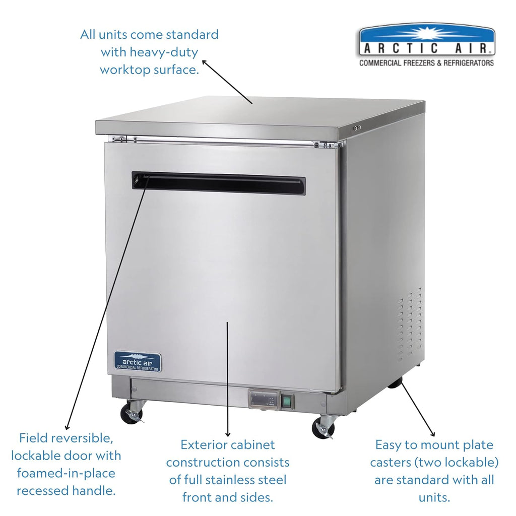 Arctic Air AUC27F 27" Single Door Undercounter Freezer, Stainless Steel, 115V O3022