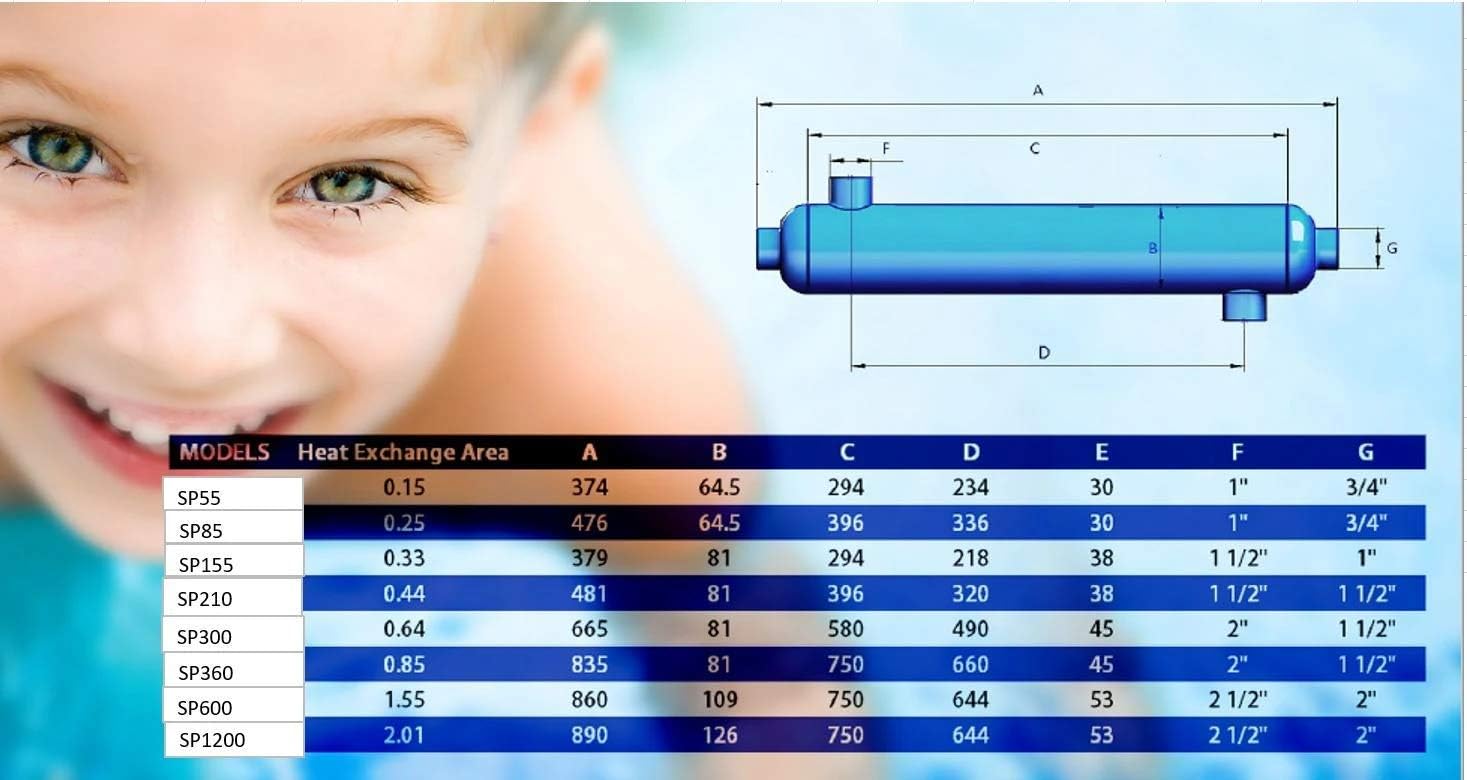 Stainless Steel Tube & Shell Heat Exchanger for Pools and Spas P155
