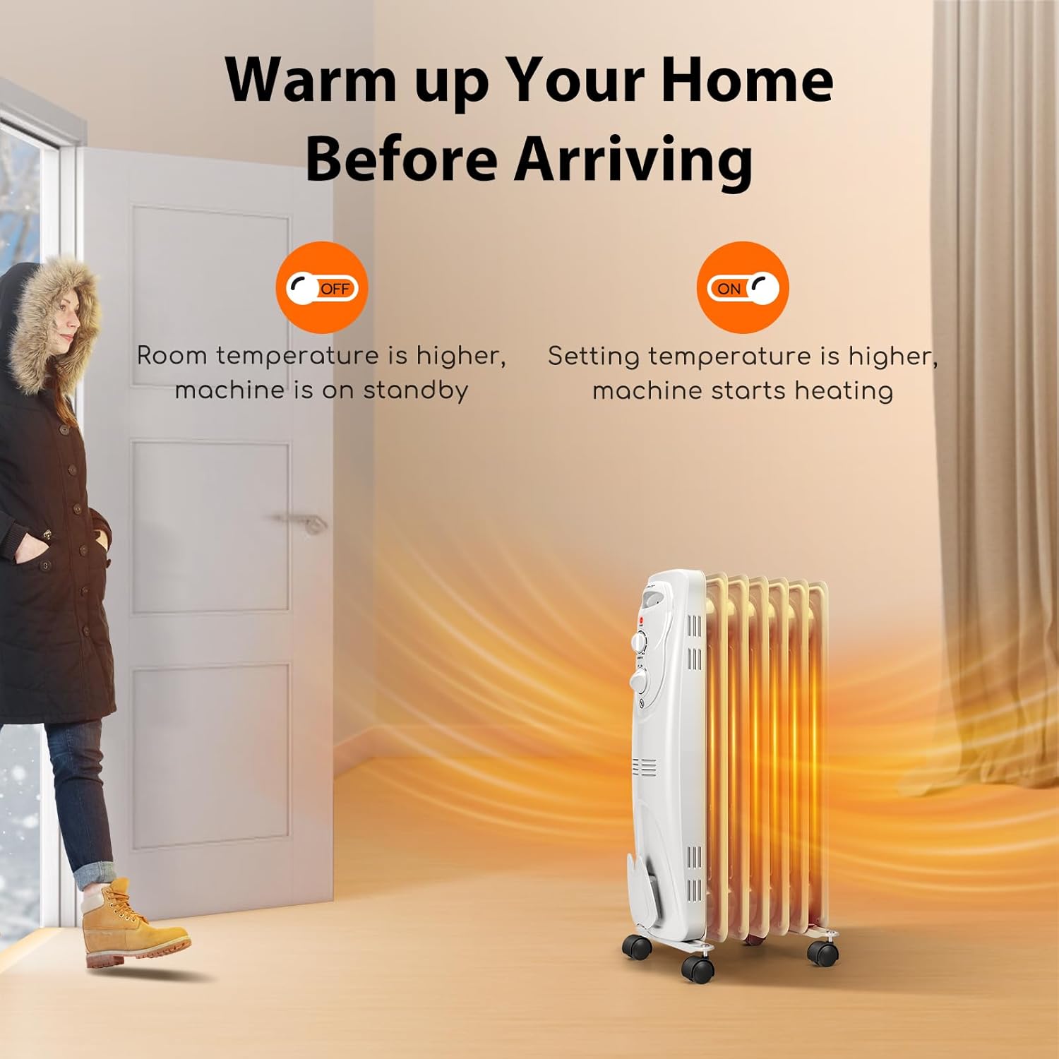 Aigostar 1500W Oil Filled Radiator Heater, 7-Fin, Adjustable Thermostat Y544