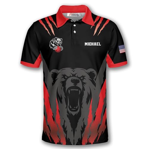 PRIMESTY Custom Bowling Shirts for Men and Women, Bear Bowling Polo Shirts C2081