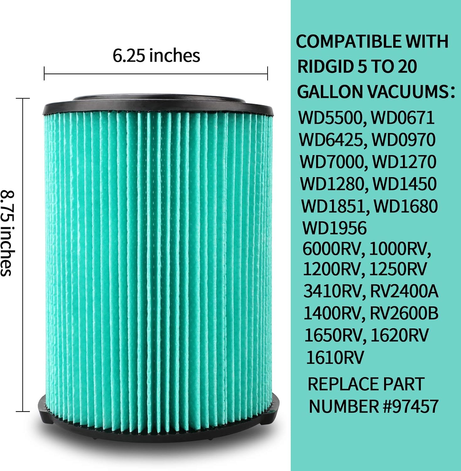 VF6000 5-Layer Filter for Ridgid 5-20 Gal Wet Dry Vac, Husky 6-9 Gal Vacs (2 Filters 4 Bags) E155513
