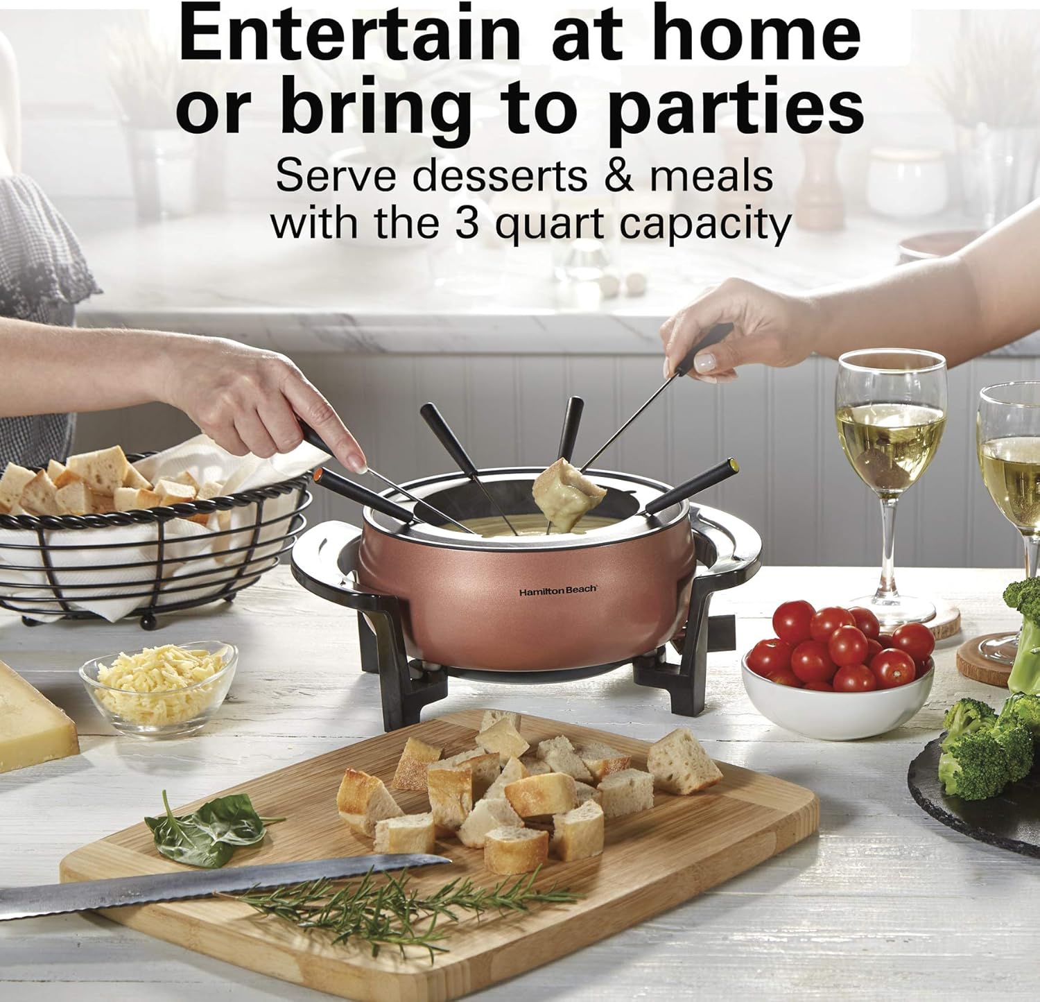Hamilton Beach 3 Quart Electric Fondue Pot Set with Temperature Control D454472