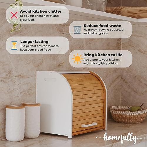HOMEFULLY Bamboo Double Layer Roll Top Bread Box for Kitchen Countertop U1809