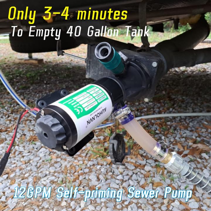 AUHO 12V RV Portable Macerator Pump with Exit Hose and Flushing Water Inlet L420
