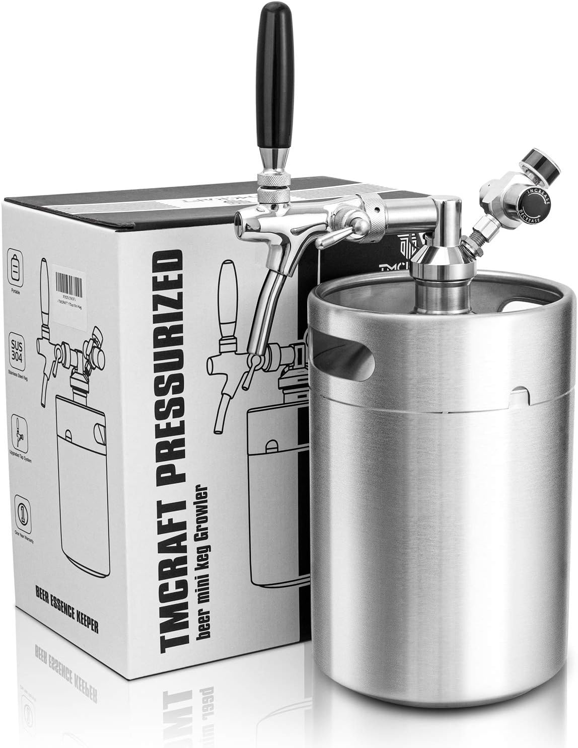 TMCRAFT 170oz Mini Keg Growler, Pressurized Stainless Steel Home Keg Kit System with Adjustable Faucet Keeps Fresh and Carbonation for Homebrew, Craft and Draft Beer