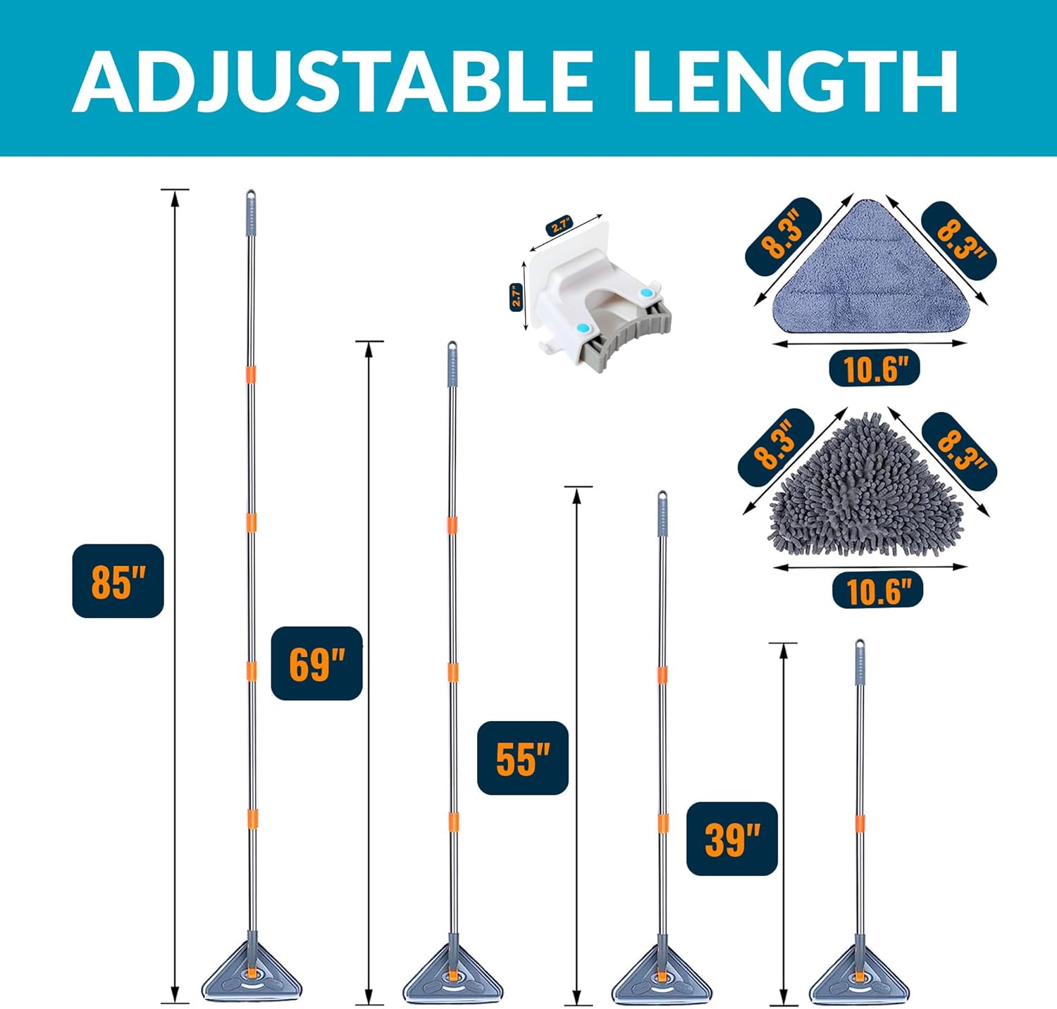 Sekundoj Wall Cleaning Mop with Long Handle 85 inches, 6 Microfiber Reusable Pads V34269