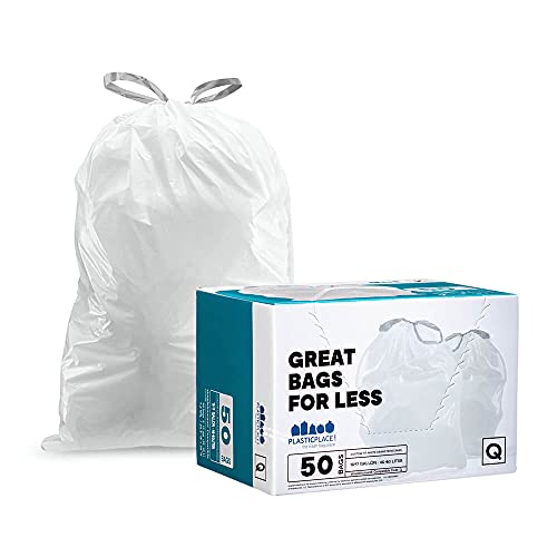 Plasticplace 6 Gallon Trash Bags, 0.7 Mil, White Drawstring Garbage Can Liners, 17" x 20\