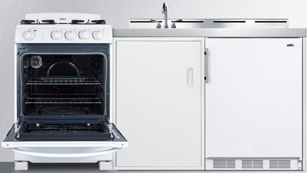 Summit Appliance ACK72GASW 72" All-in-One Kitchenette with Gas Range and Refrigerator E55557