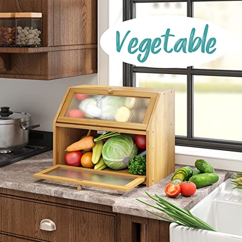 Vriccc Large Bamboo Wood Bread Box for Kitchen Counter J993