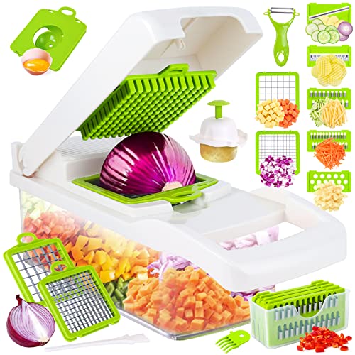 Vegetable Chopper, Pro Onion Chopper, 14 in 1Multifunctional Food Chopper, Kitchen Vegetable Slicer Dicer Cutter,Veggie Chopper With 8 Blades,Carrot and Garlic Chopper With Container (Grey)