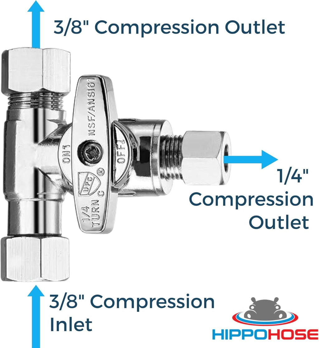Tee Stop Valve 3/8" x 3/8" x 1/4" Lead-Free Brass T-Connector D616