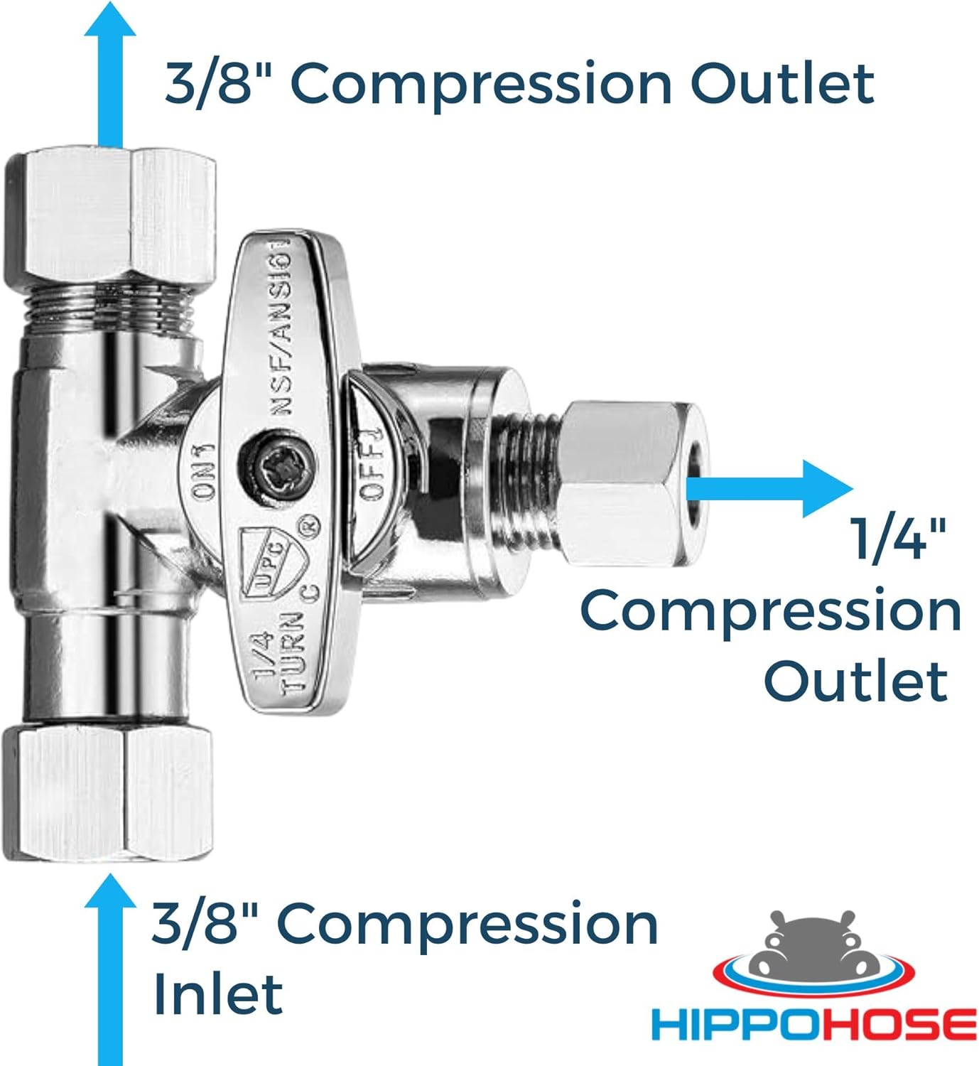 Tee Stop Valve 3/8" x 3/8" x 1/4" Lead-Free Brass T-Connector D616