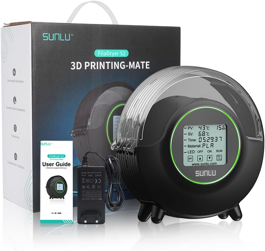 SUNLU S2 Filament Dryer Box with Fan, 360° Heating, Humidity Display, 3D Printer Filament Dehydrator W6837