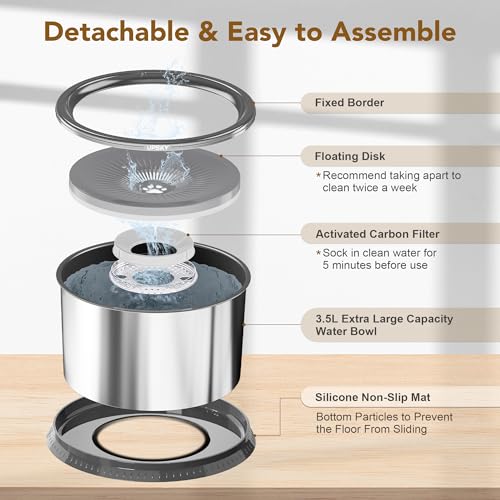 UPSKY 6.5L Stainless Steel No Spill Dog Water Bowl with Anti-Slip Mat I6262