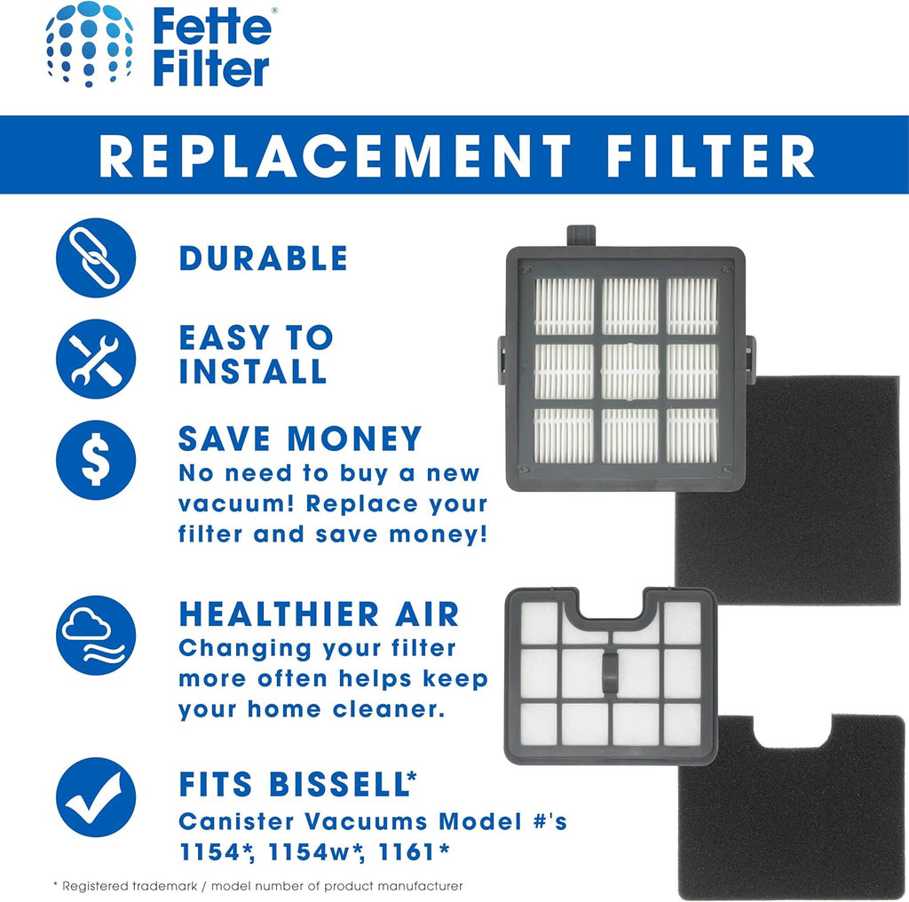 Fette Filter Filter Set Compatible with Bissell Hard Floor Expert Canister Vacuum Series 1154 & 1161 Z911