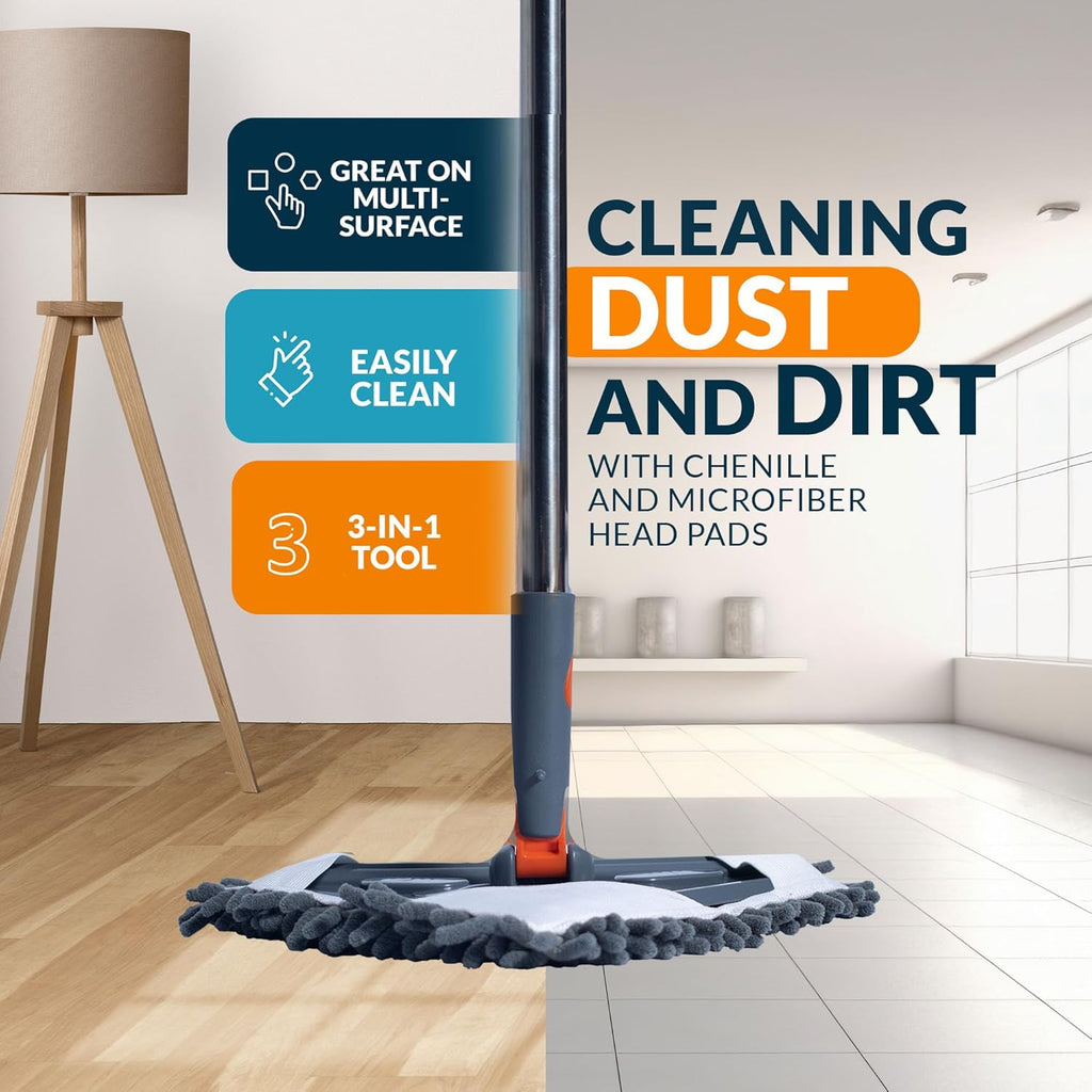 Sekundoj Wall Cleaning Mop with Long Handle 85 inches, 6 Microfiber Reusable Pads V34269