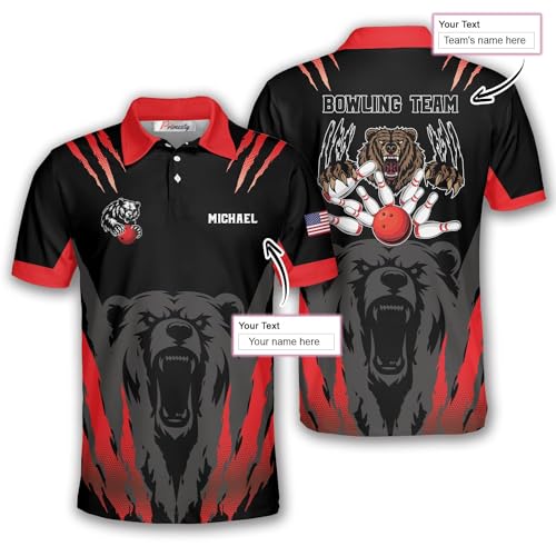 PRIMESTY Custom Bowling Shirts for Men and Women, Bear Bowling Polo Shirts C2081