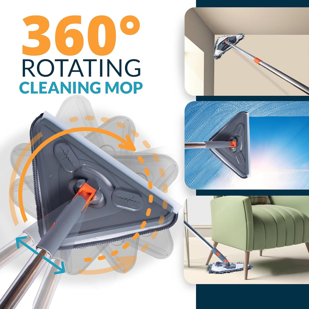 Sekundoj Wall Cleaning Mop with Long Handle 85 inches, 6 Microfiber Reusable Pads V34269