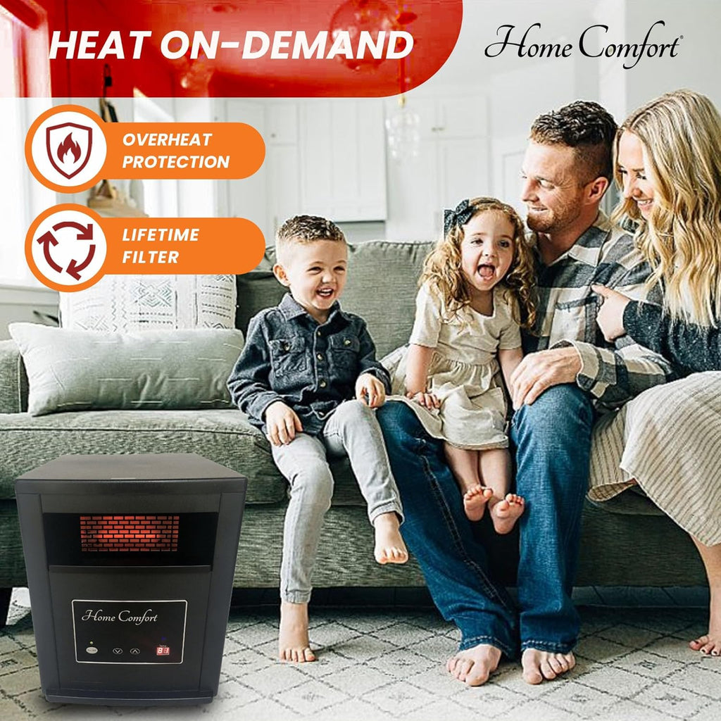 Home Comfort 1500W Infrared Heater with Thermostat and Remote Control, Black P998994