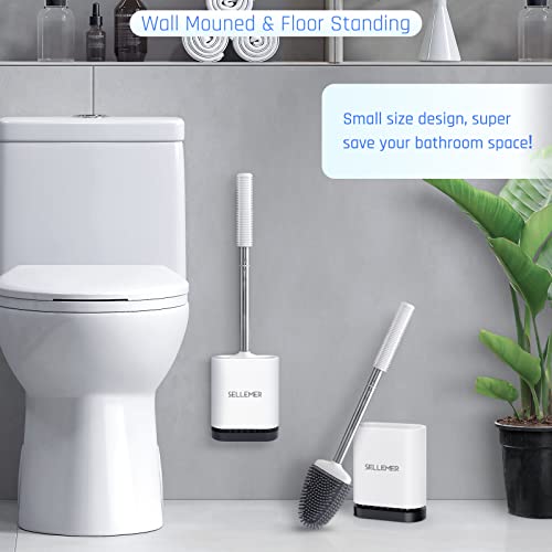 Sellemer Toilet Brush and Holder Set with Silicone Bristles, Compact Bathroom Design X1860
