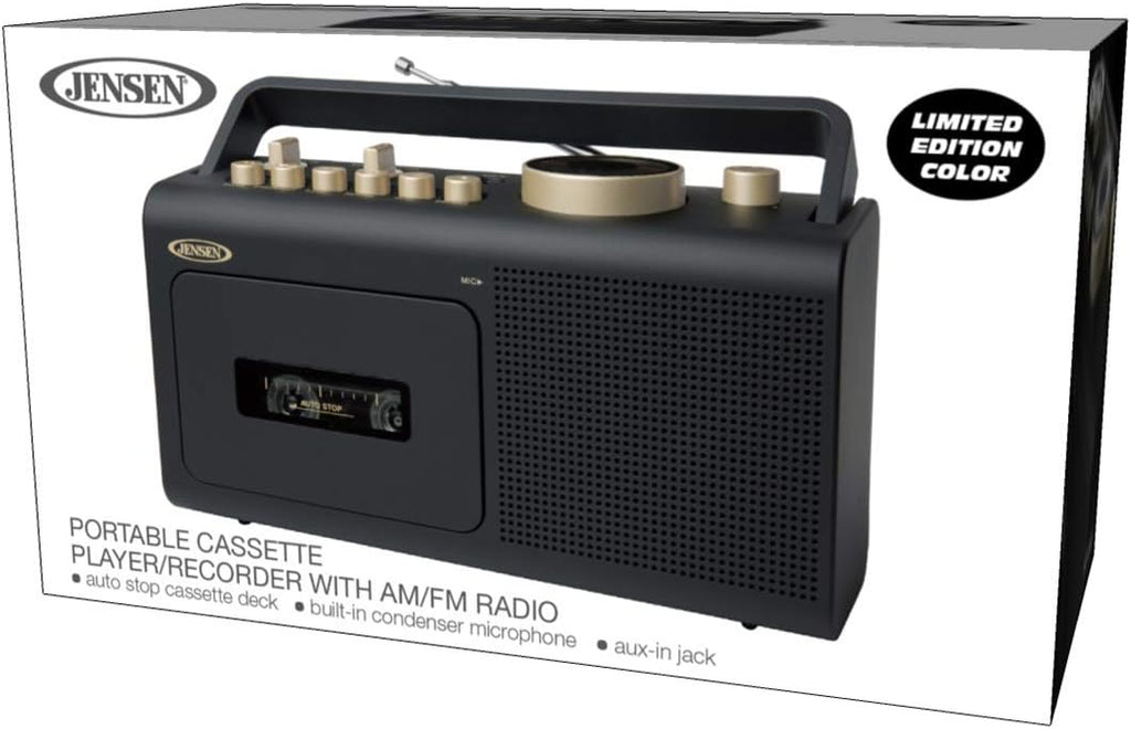 Jensen MCR-250 Portable Boombox Retro AM/FM Radio Cassette Player Recorder with Aux Input, Gold Edition W498
