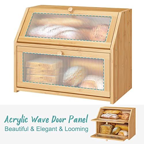 Vriccc Large Bamboo Wood Bread Box for Kitchen Counter J993