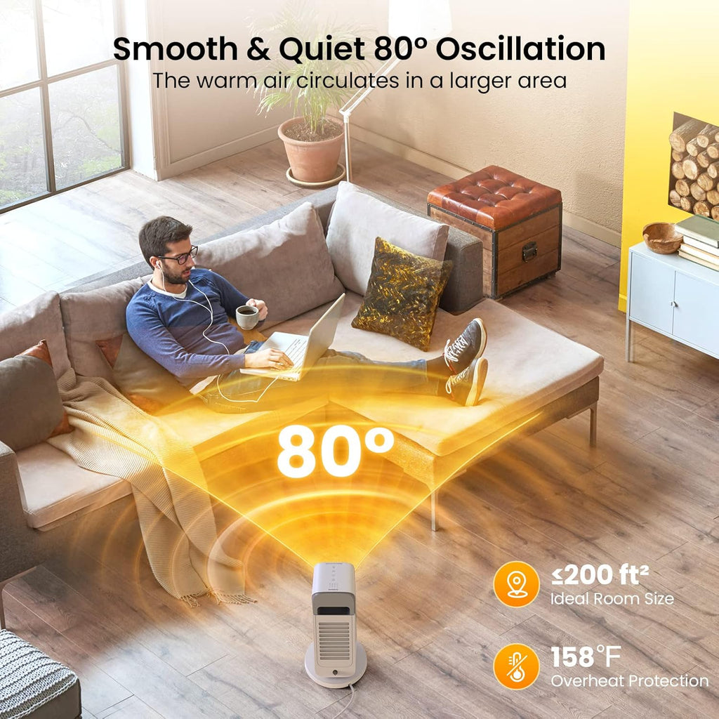 Electric Space Heater 1500W Ceramic with WiFi & Bluetooth App Control J83610