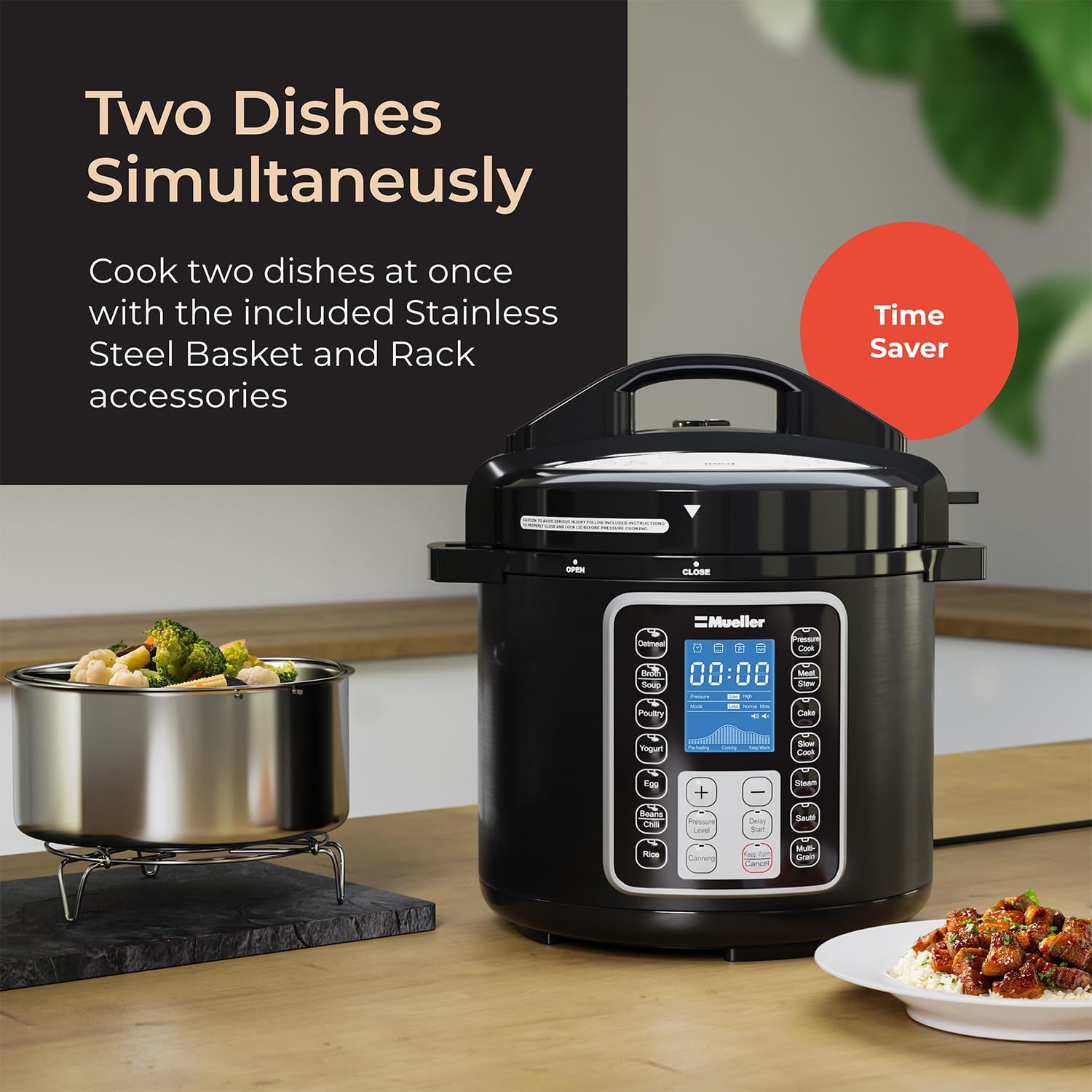 Mueller 6 Quart Pressure Cooker 10 in 1 with Tempered Glass Lid T43047