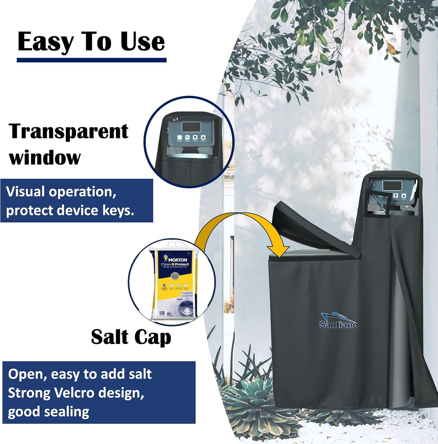 Santiano Water Softener Cover 900D Oxford, Transparent Window, 64x40x16 Inches, Black C446