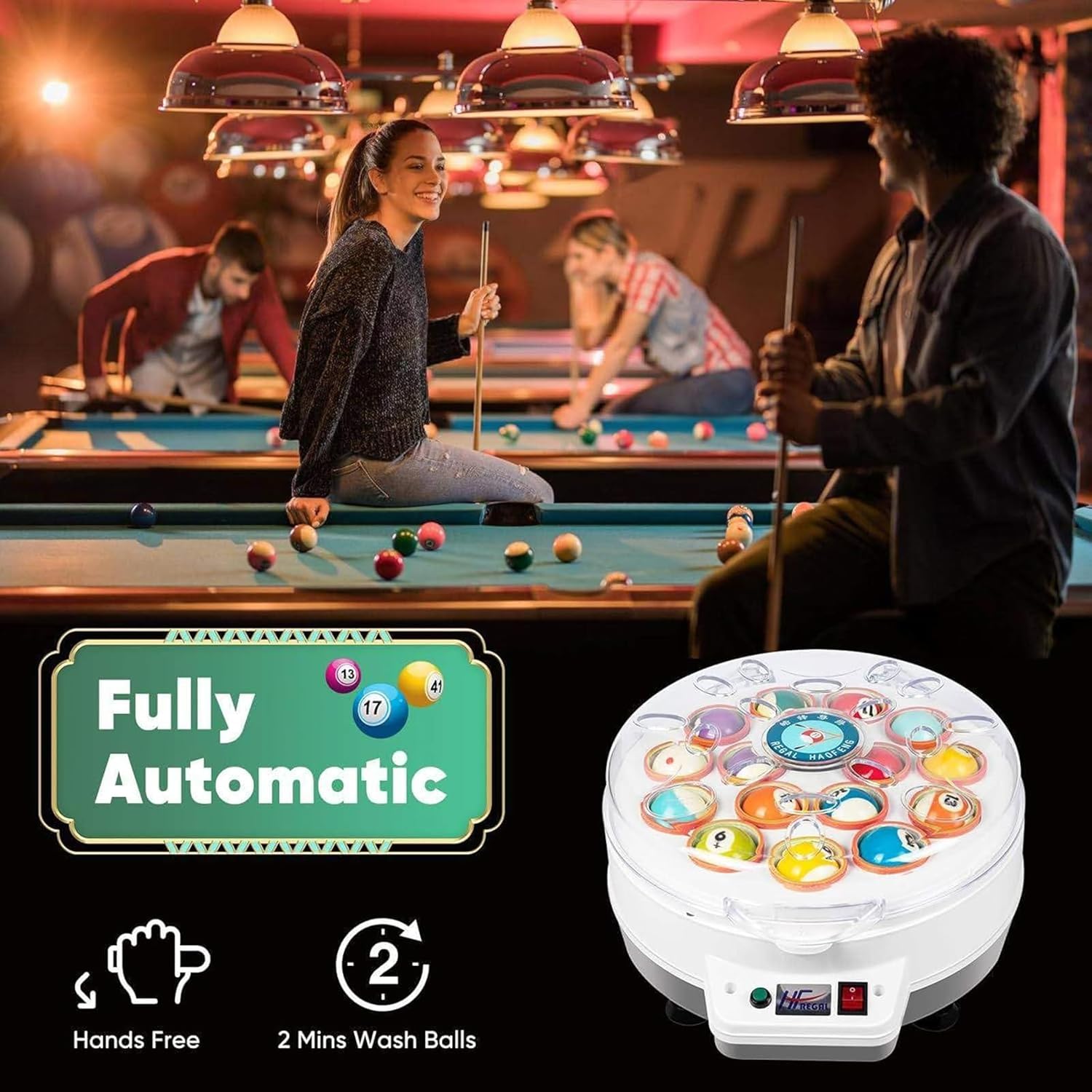 Pool Ball Cleaner Automatic Billiard Polishing Machine with LED Touch Display E2189