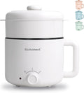 White Ramen Cooker Hot Pot Electric Mini With Steamer 1.2L Portable Ramen Cooker With Nonstick Coating 300W/600W, Boil Dry Protection,Dorm Applicable to College Students NM-6RC004EAW